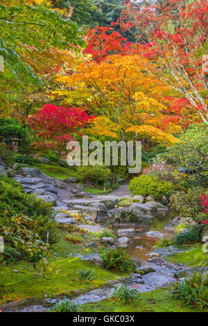 Herbst Saison Farben vertikale Landschaft mit mäandrierenden Strom Stockfoto