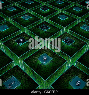 Platine Raster / 3D Darstellung der konzeptionellen Computertechnik Stockfoto