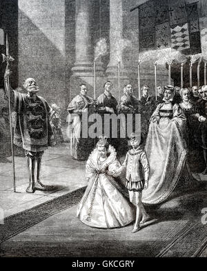 Kinder, die Hochzeit in Corbeil, Joan II, Gräfin von Burgund und Philipp von Poitiers 1307 Stockfoto