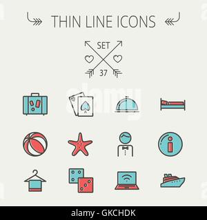 Dünne Linie Symbol Reiseset Stock Vektor
