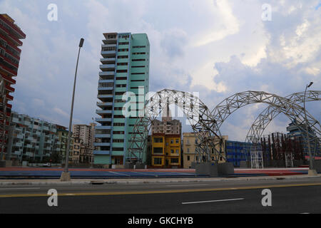 Ein Blick vom Malecón bei Sonnenuntergang des antiimperialistischen Plaza, Havanna, Kuba 2016. Stockfoto