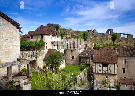 Die historischen Klippe Dorf touristische Attraktion der St Cirq Lapopie, Lot, Frankreich Stockfoto