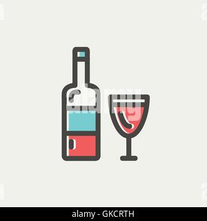 Flasche Whisky und ein Glas dünne Liniensymbol Stock Vektor