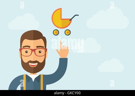 Mann zeigte das Baby Kinderwagen-Symbol Stock Vektor