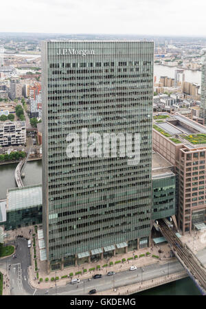 Bürogebäude der US-bank J.P. Morgan in Londons Finanzdistrikt Canary Wharf. Stockfoto