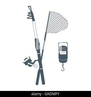 Stilisierte Symbolsatz von verschiedenen Tools für die Fischerei auf weißem Hintergrund Stock Vektor