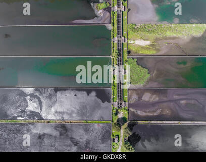 Kläranlage - Gruppen von Lagertanks mit Abwasser. Ansicht von oben. Stockfoto