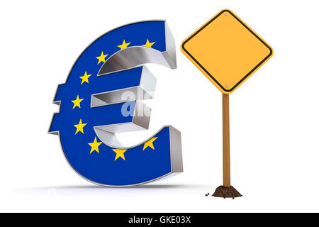 Euro mit dreieckigen Warnschild - Europäische Union Flag Textur Stockfoto