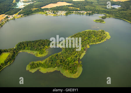 Luftaufnahme, Lehmwerder und Ehmkewerder, Stadt-See mit Halbinseln, See Krakau, Krakow am See, Mecklenburgische Seenplatte, Stockfoto