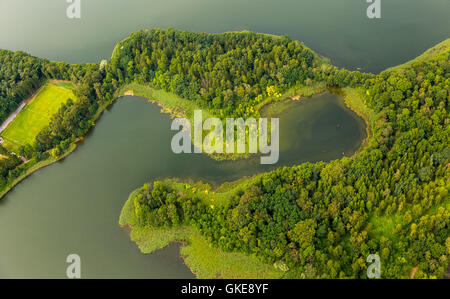 Luftaufnahme, Lehmwerder und Ehmkewerder, Stadt-See mit Halbinseln, See Krakau, Krakow am See, Mecklenburgische Seenplatte, Stockfoto