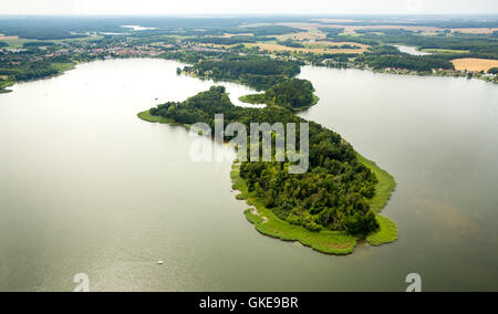 Luftaufnahme, Lehmwerder und Ehmkewerder, Stadt-See mit Halbinseln, See Krakau, Krakow am See, Mecklenburgische Seenplatte, Stockfoto