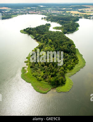 Luftaufnahme, Lehmwerder und Ehmkewerder, Stadt-See mit Halbinseln, See Krakau, Krakow am See, Mecklenburgische Seenplatte, Stockfoto