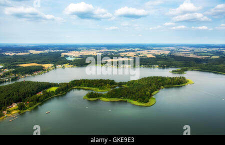 Luftaufnahme, Lehmwerder und Ehmkewerder, Stadt-See mit Halbinseln, See Krakau, Krakow am See, Mecklenburgische Seenplatte, Stockfoto