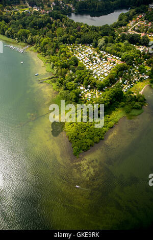 Luftaufnahme Campingplatz Zuruf Plau, Plötzenhöhe und Seelust, Plau, Mecklenburgische Seenplatte, gelegentlich der Schweiz, Stockfoto