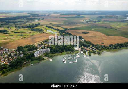 Luftaufnahme, untere Fleesensee mit Iberostar Hotel, Göhren-Lebbin, Mecklenburgische Seenplatte, gelegentlich Schweiz Stockfoto