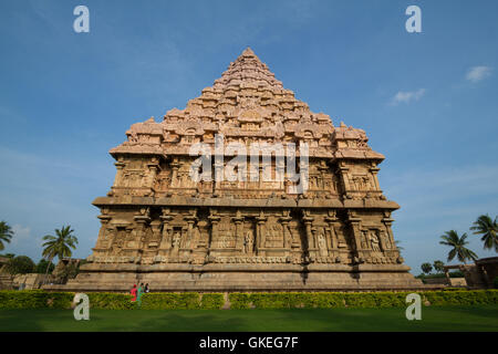 Detail der Mauer Architektur an alten Gangaikonda Cholapuram / Gangaikondacholapuram Tempel, Tamil Nadu, Indien Stockfoto