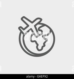 Flugzeug fliegen rund um die Welt-dünne Linie-Symbol Stock Vektor