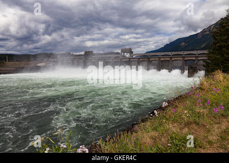 Der Bonneville-Staudamm entlang des Columbia River in Oregon. Stockfoto