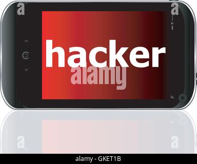 Smartphone mit Wort Hacker auf dem Display, Business Konzept Vektor Stock Vektor