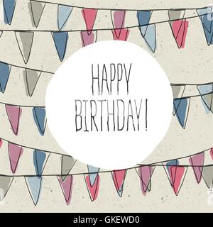 Happy Birthday Schriftzug auf Urlaub Wimpel Girlande Stock Vektor