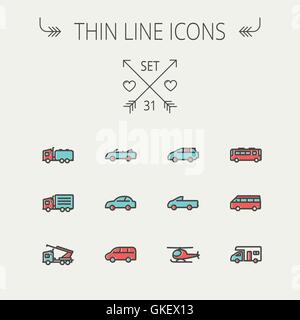 Transport-dünne Linie-Icon-set Stock Vektor