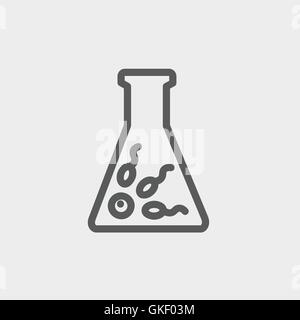 Chemieflasche mit Virus Bakterien dünn Liniensymbol Stock Vektor