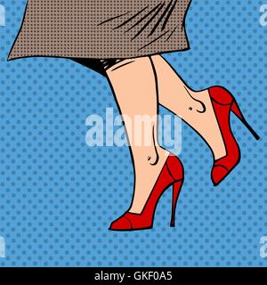 Weibliche Beine in roten Schuhen Frau Mantel goes Pop Art Comic Retro-st Stock Vektor