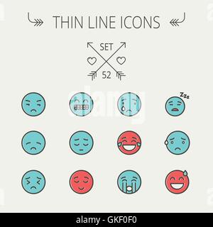 Emoji-dünne Linie-Icon-set Stock Vektor