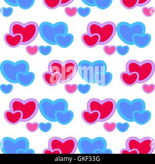 Hintergrund mit roten und blauen Herzen. Nahtlose Muster Stock Vektor
