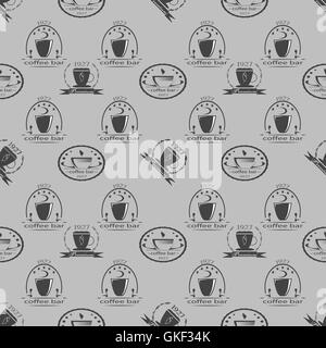 Satz von Vintage Kaffee unter dem Motto monochrome Etiketten. Nahtlose Muster. Vektor Stock Vektor