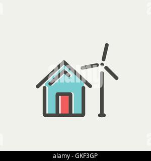 Haus mit Windmühle dünne Liniensymbol Stock Vektor