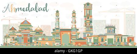 Abstrakte Ahmedabad Skyline mit Farbe Gebäuden. Vektor-Illustration. Geschäftsreisen und Tourismus-Konzept mit historischen Gebäude Stock Vektor