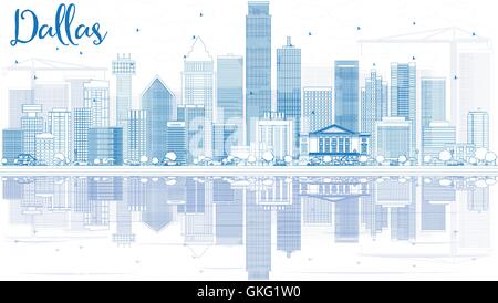 Umriss Dallas Skyline mit blauen Gebäuden und Reflexionen. Vektor-Illustration. Geschäftsreisen und Tourismus-Konzept Stock Vektor