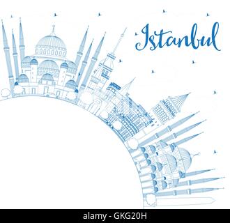 Umriss Istanbul Skyline mit blauen Wahrzeichen und Textfreiraum. Vektor-Illustration. Geschäftsreisen und Tourismus-Konzept Stock Vektor