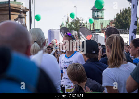 Kopenhagen, Dänemark. 21. August 2016, 2016. Eine glückliche Patrik Nilsson nur nach dem Gewinn der KMD Ironman Kopenhagen 2016 in nur 07:49:18 Credit: Oliver Förstner/Alamy Live News Stockfoto