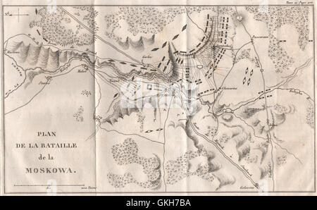 Schlacht von Borodino (Moskova) 1812. Französische Invasion von Rußland, 1820 Antike Landkarte Stockfoto