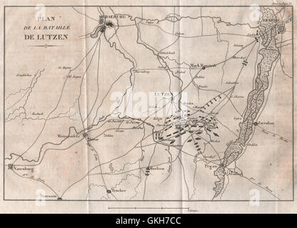 SCHLACHT VON LUTZEN 1813. Leipzig-Merseburg. Schlacht von Großgörschen, 1820-Karte Stockfoto