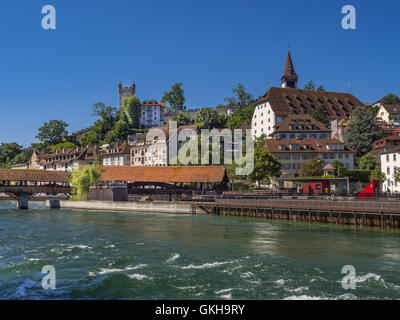 Spreuerbruecke Brücke über die Reuss Fluß, Luzern, Schweiz, Europa Stockfoto