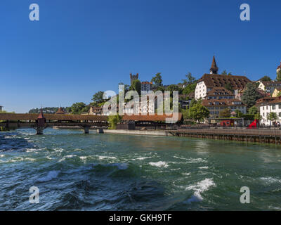 Spreuerbruecke Brücke über die Reuss Fluß, Luzern, Schweiz, Europa Stockfoto