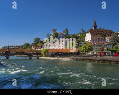 Spreuerbruecke Brücke über die Reuss Fluß, Luzern, Schweiz, Europa Stockfoto