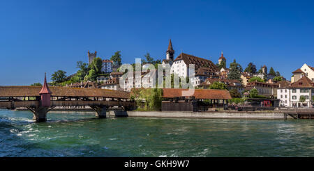 Spreuerbruecke Brücke über die Reuss Fluß, Luzern, Schweiz, Europa Stockfoto