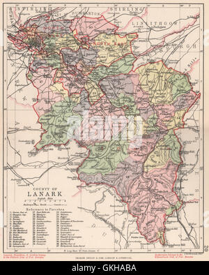 "Grafschaft Lanark". Lanarkshire. Pfarreien. Bartholomäus, 1891 Antike Landkarte Stockfoto