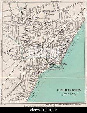 BRIDLINGTON Vintage Stadt Plan. Yorkshire. WARD LOCK, 1940 Vintage Karte Stockfoto