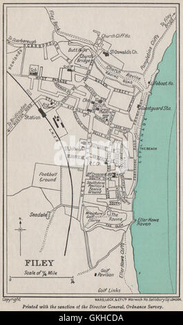 FILEY Vintage Stadt Plan. Yorkshire. WARD LOCK, 1940 Vintage Karte Stockfoto