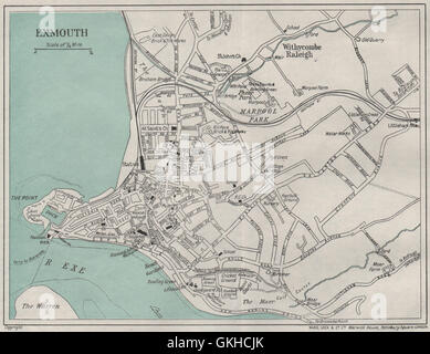 EXMOUTH Vintage Stadt Plan. Devon. WARD LOCK, 1929 Vintage Karte Stockfoto