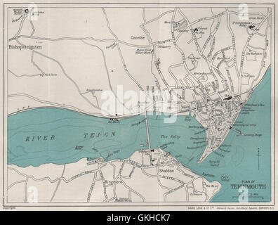 TEIGNMOUTH Vintage Stadt Plan. Devon. WARD LOCK, 1929 Vintage Karte Stockfoto