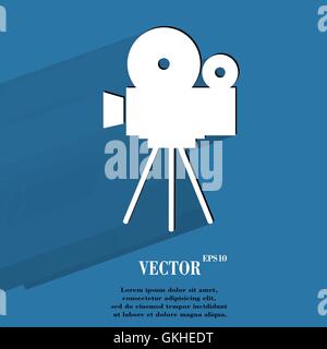 Videokamera. Flache moderne Web-Taste mit langen Schatten und Platz für Ihren Text. Stock Vektor