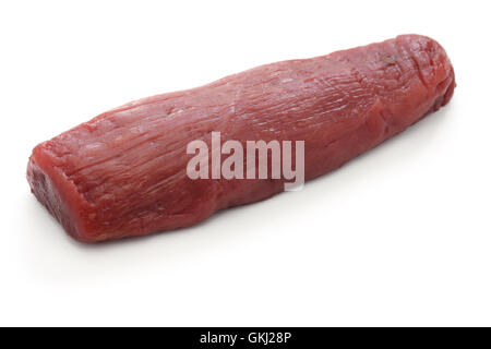 rohes Wildfleisch Bein isoliert auf weißem Hintergrund Stockfoto