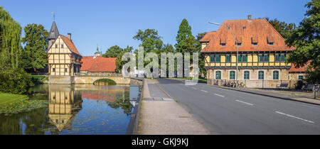 Panorama der Burg und der Wassermühle in Steinfurt, Deutschland Stockfoto