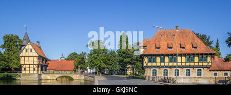 Panorama der Burg und der Wassermühle in Steinfurt, Deutschland Stockfoto